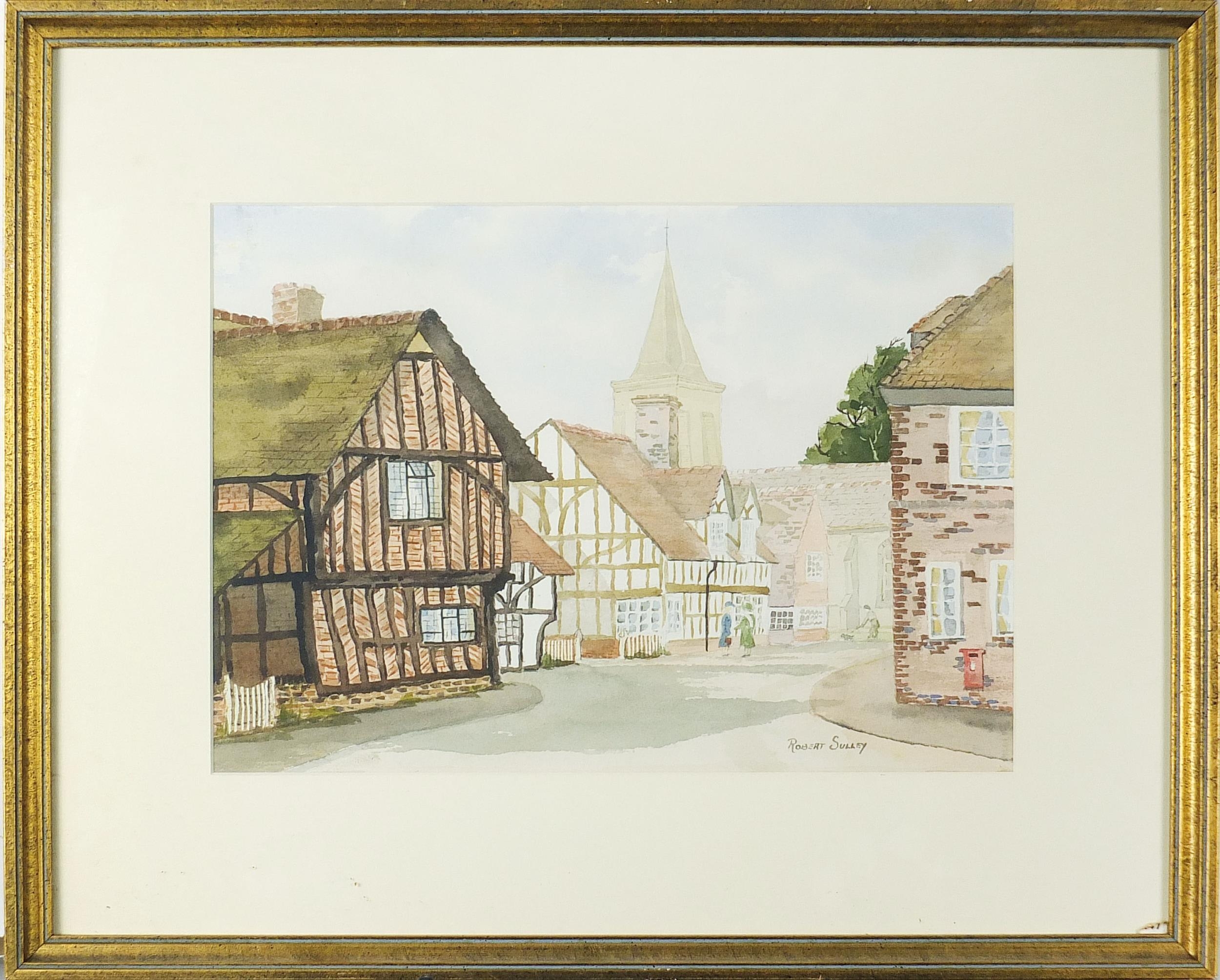 Robert Sulley - Church of St Peter & St Paul, Lingfield, watercolour, details verso, mounted, framed - Image 2 of 5