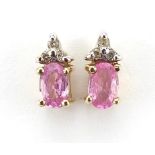 Pair of 9ct gold pink sapphire and diamond stud earrings, 8mm high, 1.2g