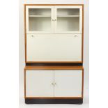 Gordon Russell, wall unit with glazed doors, drop down front and cupboard doors, 161cm H x 95cm W