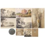 Nine Old Master style watercolours, inks and pastels including landscapes, classical scenes and 19th