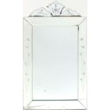 Venetian style wall mirror with bevelled border decorated with flowers, 51cm x 30.5cm