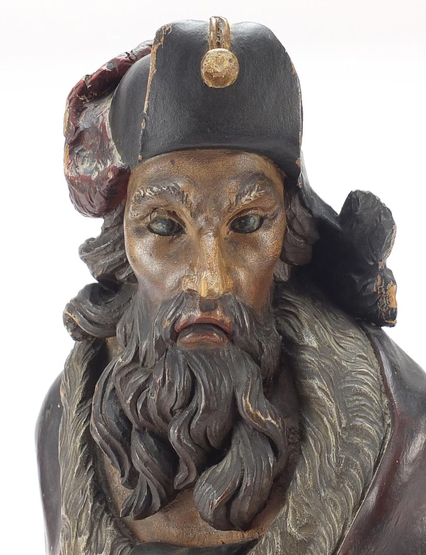 19th century naval interest painted wood bust of a sailor, 45.5cm high - Image 2 of 4