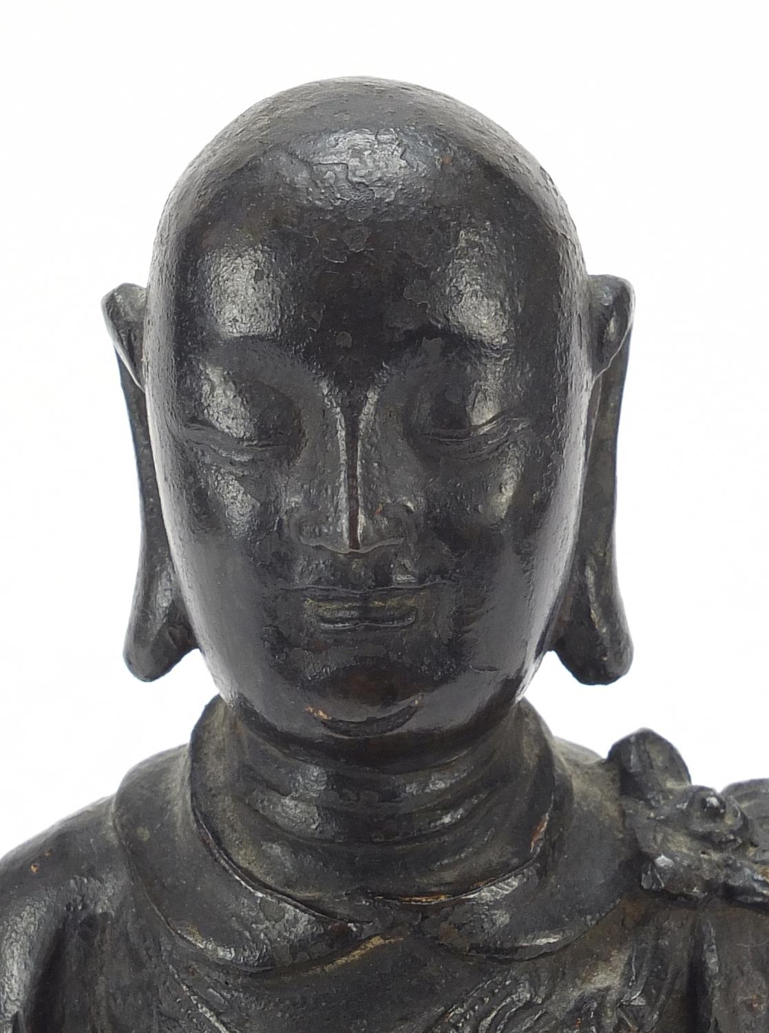 Chinese patinated bronze figure of a standing monk, 24.5cm high - Image 2 of 7