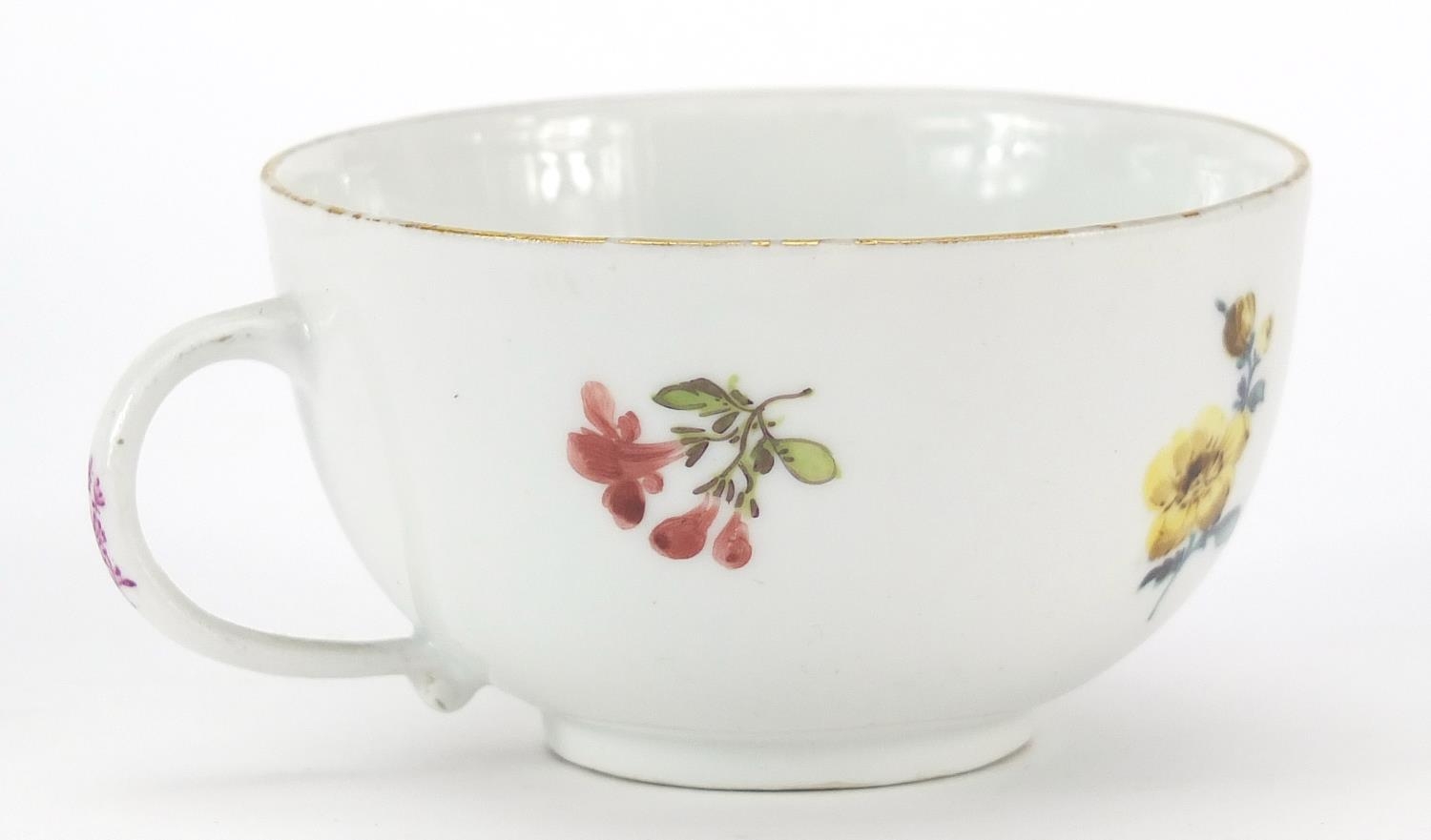 Meissen, 19th century porcelain cup and saucer hand painted with flowers, the saucer 13.5cm in - Image 3 of 6