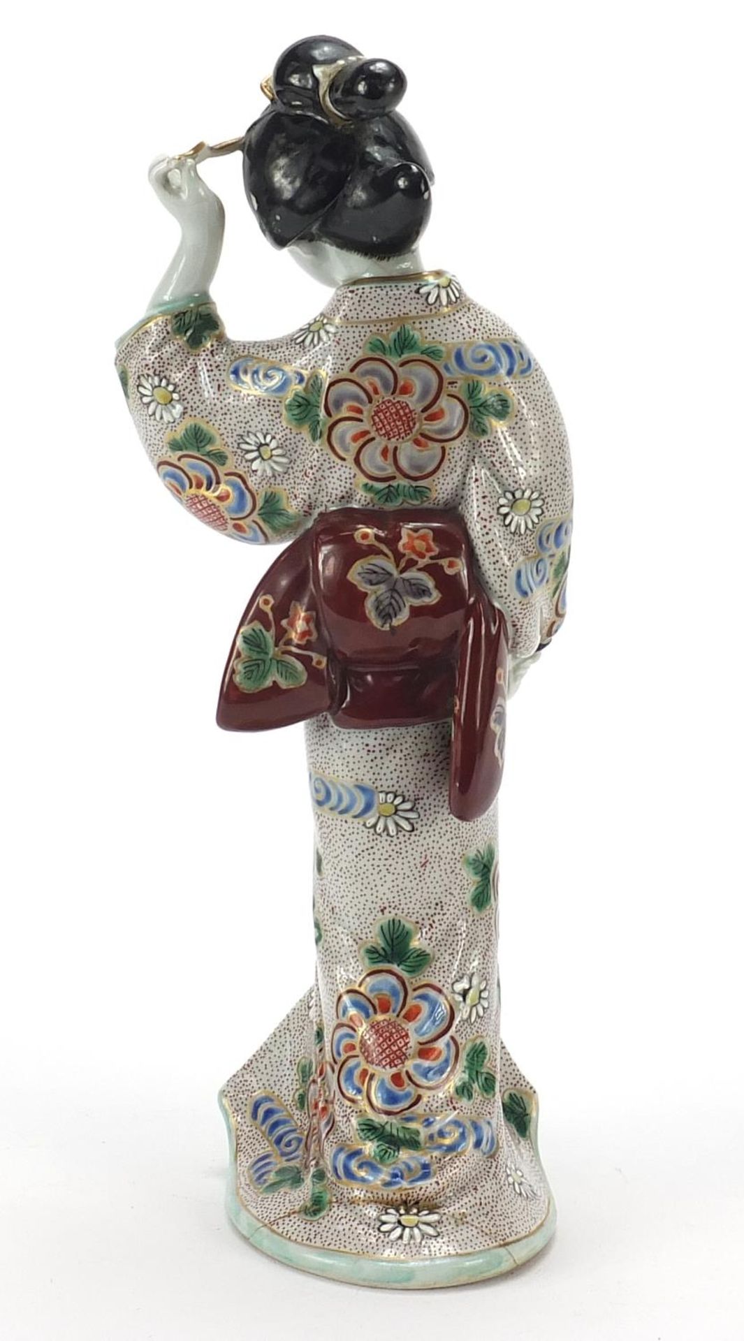Japanese porcelain figure of a Geisha girl playing with her hair, 32cm high - Image 4 of 8