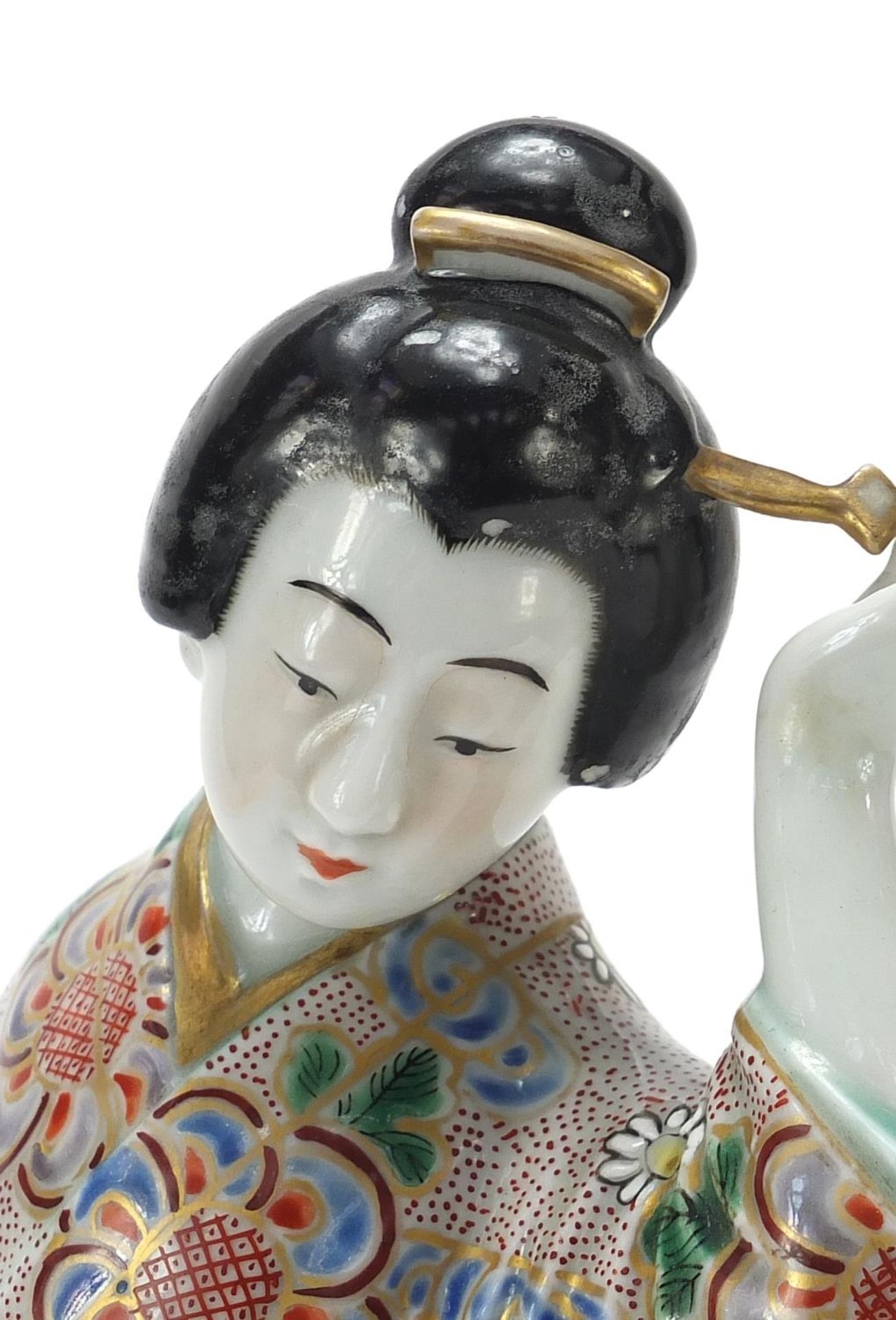 Japanese porcelain figure of a Geisha girl playing with her hair, 32cm high - Image 2 of 8