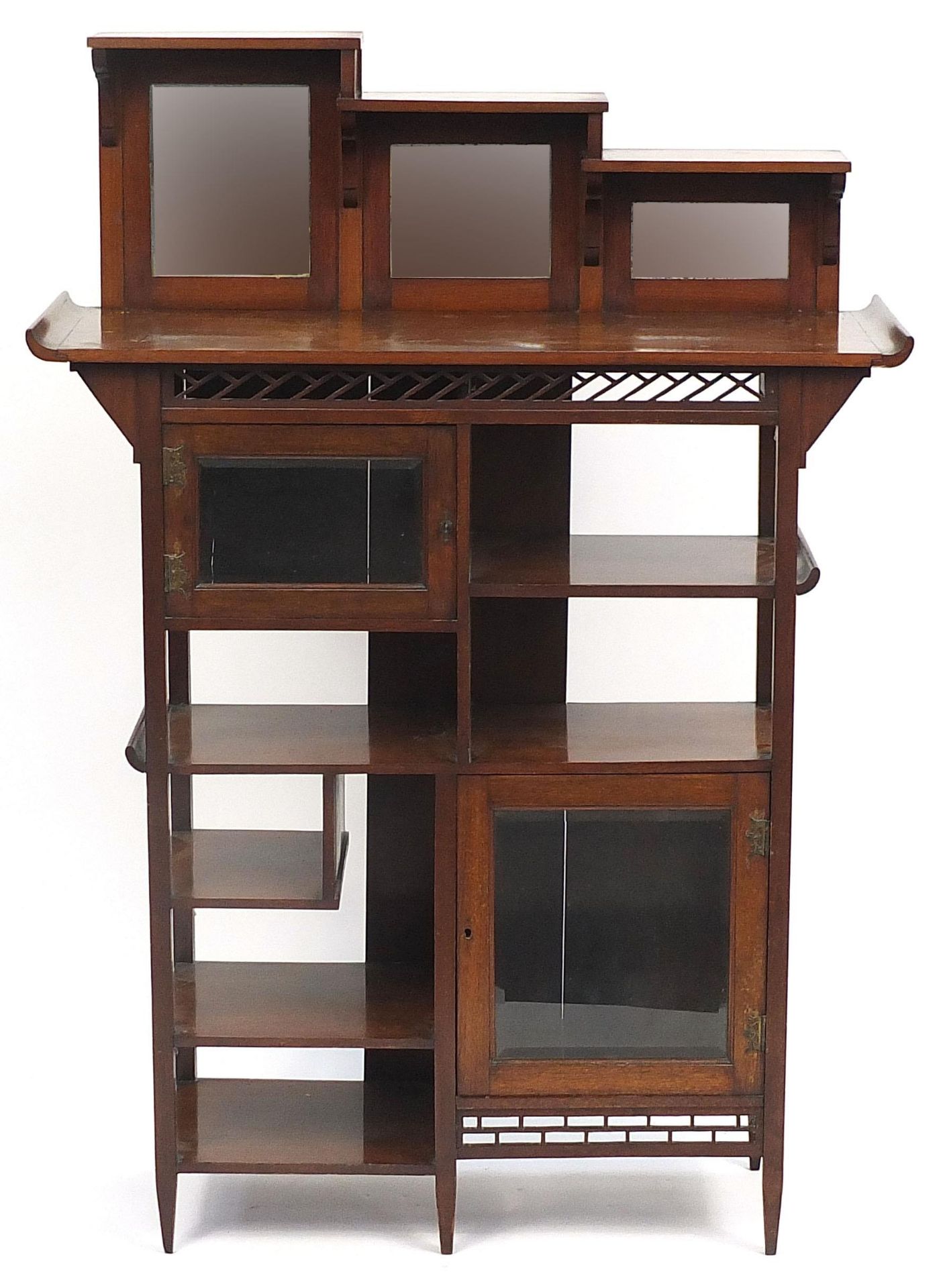 Arts & Crafts aesthetic mahogany cabinet in the manner of Liberty & Co with mirrored top and - Image 2 of 4