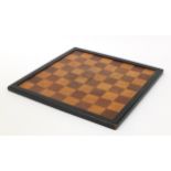 19th century ebonised, satinwood and rosewood chess board, 47cm x 47cm