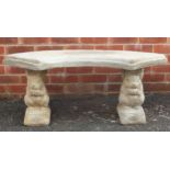 Stoneware garden bench with squirrel supports, 43cm high x 103cm wide