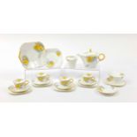 Shelley teaware hand painted with flowers including a teapot, the largest 25cm in length