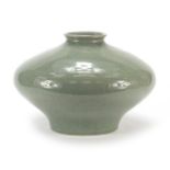 Chinese porcelain Ge ware type vase having a celadon glaze, 26cm high
