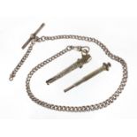 Graduated silver watch chain and a propelling pencil in the form of a sword, the chain 34cm in