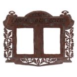 Arts & Crafts carved wood double photo frame 'For Auld Lang Syne', 37.5cm x 30cm, each aperture 14cm