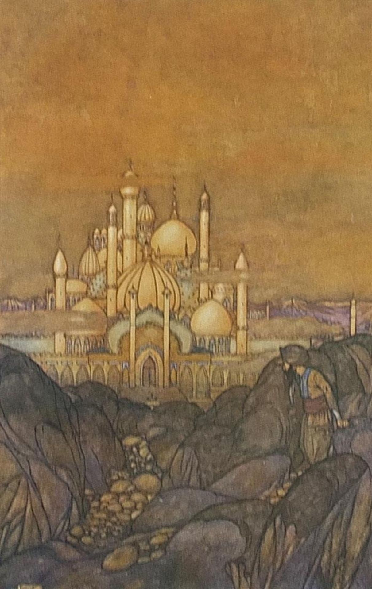 After Edmund Dulac - Seven prints in colour including a mosque and females dancing, mounted, - Bild 14 aus 28