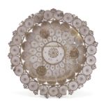 Indian silver coloured metal filigree footed dish, 18cm in diameter, 187.4g