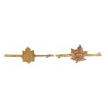 Two 9ct gold military interest brooches comprising Royal Army Service Corps and Canada, the