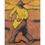 Farmer sowing seeds, continental school oil on board, bearing an indistinct signature, mounted and