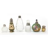 Victorian and later silver mounted cut glass scent bottles and two porcelain examples, various