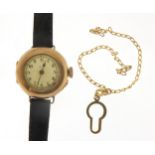 Ladies 9ct gold wristwatch and a 9ct gold clasp? with chain 1.2g, the watch 25mm in diameter