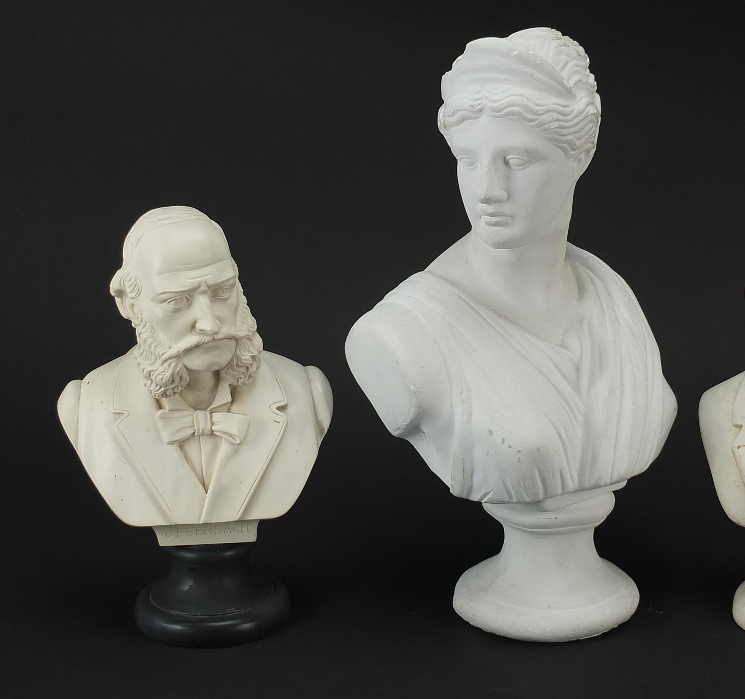 Three classical busts including one of Jacques Offenbach, the largest 33cm high - Image 2 of 9