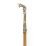 Malacca walking stick with carved ivory handle in the form of a hoof, 83cm in length