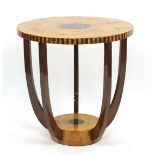 Art Deco design walnut effect circular occasional table with under tier, 60cm high x 60cm in
