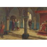 Thomas Charles Barfield - At the King's court, 20th century signed watercolour, mounted, framed
