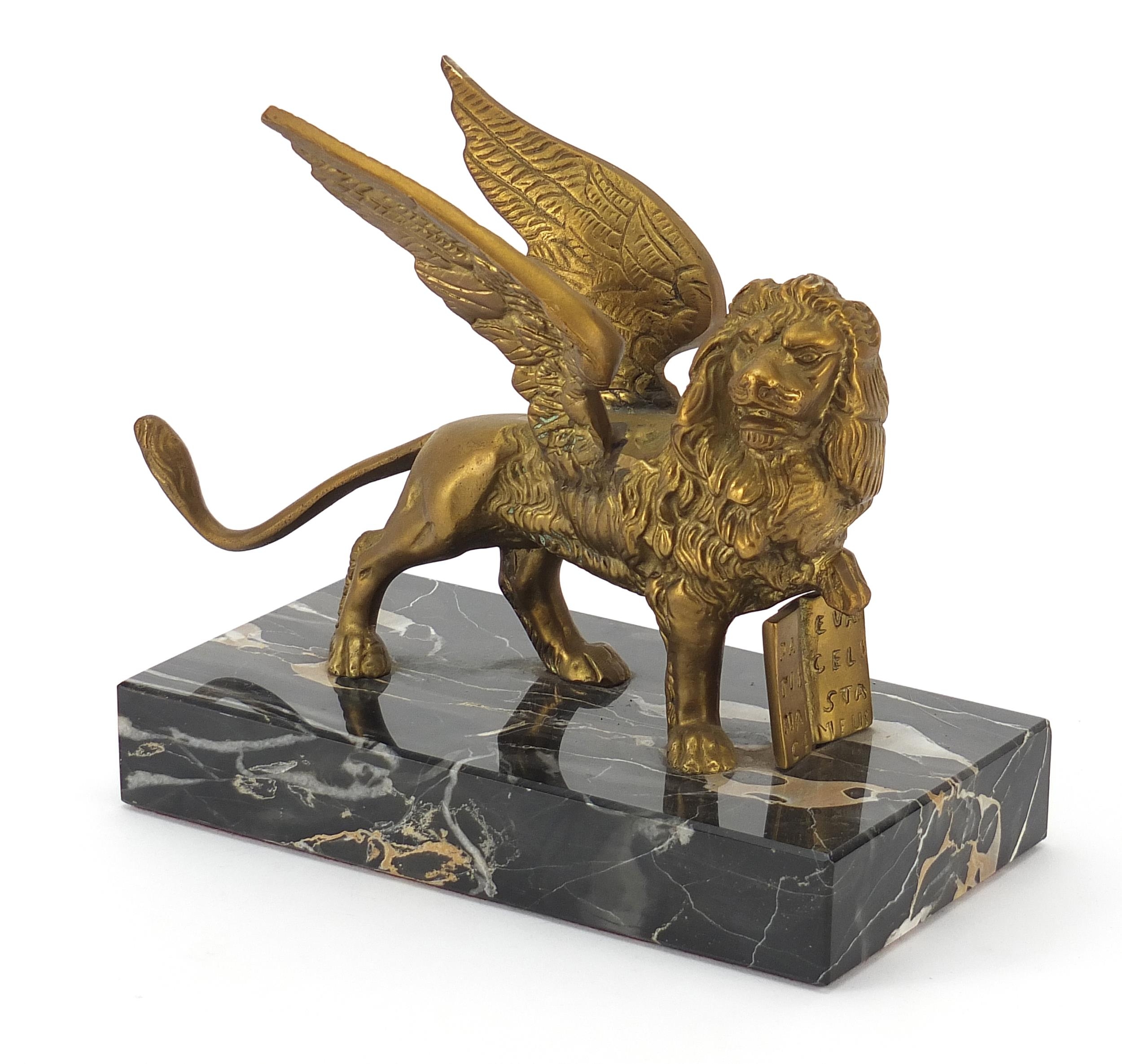 Italian bronzed study of a mythical animal raised on a rectangular marble base with A Santi