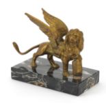 Italian bronzed study of a mythical animal raised on a rectangular marble base with A Santi