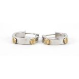 Pair of 9ct white gold Cartier design hoop earrings, 1.3cm in diameter, 1.1g