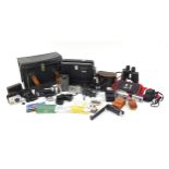 Vintage and later cameras, binoculars and accessories including Canon, Kodak, Zeiss Weitzler,