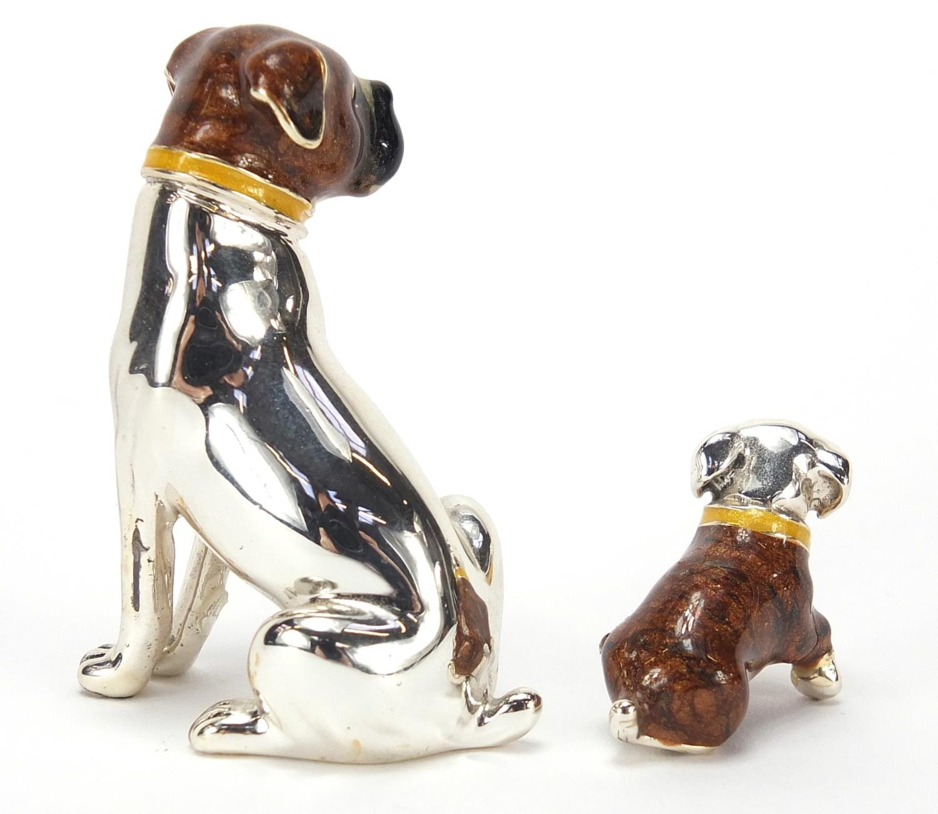 Two miniature silver and enamel dogs, the largest marked CWS, Sheffield 2008, 4.5cm high, total 43. - Image 2 of 4