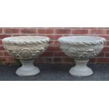 Pair of stoneware garden planters, 41cm high x 54cm in diameter