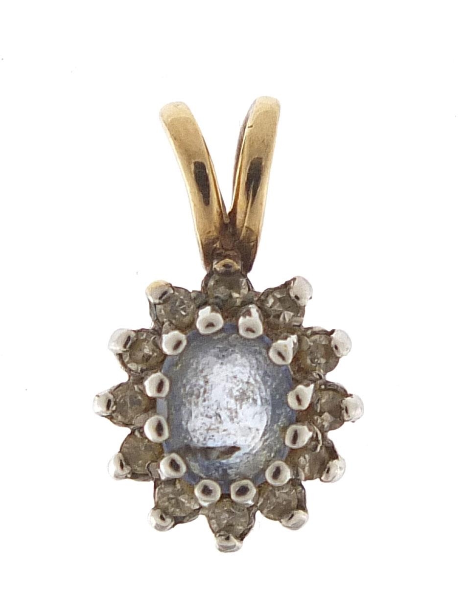 9ct gold blue sapphire and diamond pendant, 1.4cm high, 0.9g