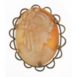 Cameo maiden head brooch with gilt metal mount, 4cm high, 7.5g