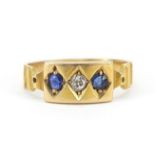 Victorian 18ct gold diamond and sapphire ring, housed in an F R Turner & Son box, Birmingham 1890,