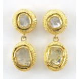 Pair of Indian silver gilt diamond drop earrings, 2.8cm high, 9.8g