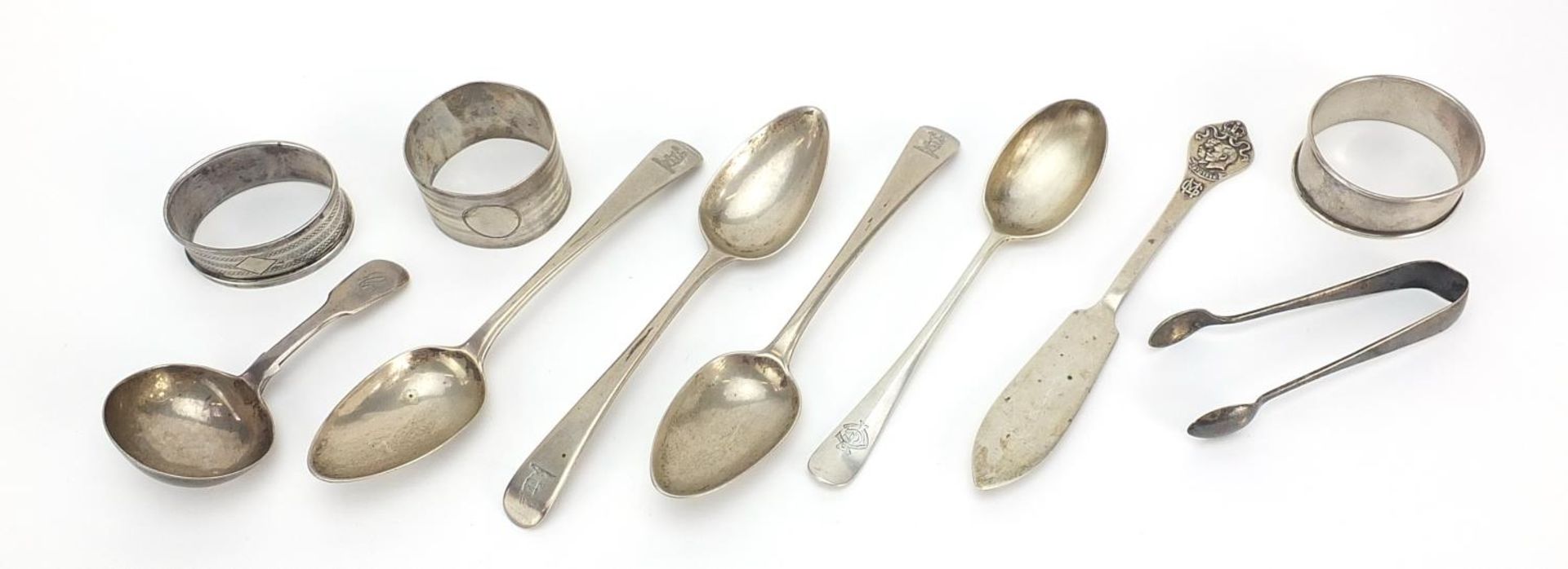 Georgian and later silver including caddy spoon, napkin rings and teaspoons, various hallmarks, - Image 2 of 7