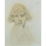 Ian Hunter 1974 - Head and shoulders portrait of a female, signed watercolour and pencil, framed and