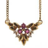 9ct gold ruby and diamond necklace, 46cm in length, 5.0g