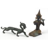 Thai patinated bronze figure of a deity and Chinese dragon