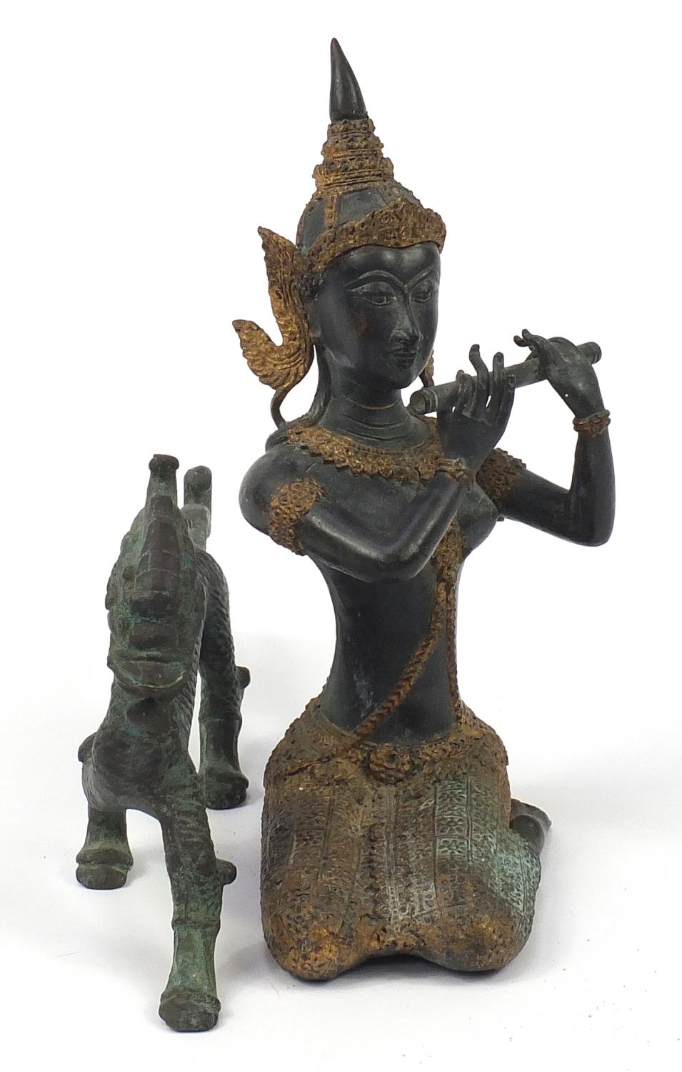 Thai patinated bronze figure of a deity and Chinese dragon - Image 4 of 9