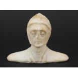 19th century carved marble bust of Italian poet, writer and philosopher Dante Alighieri, 14cm wide