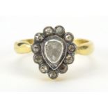 Indian silver gilt diamond teardrop ring, size N, 5.4g