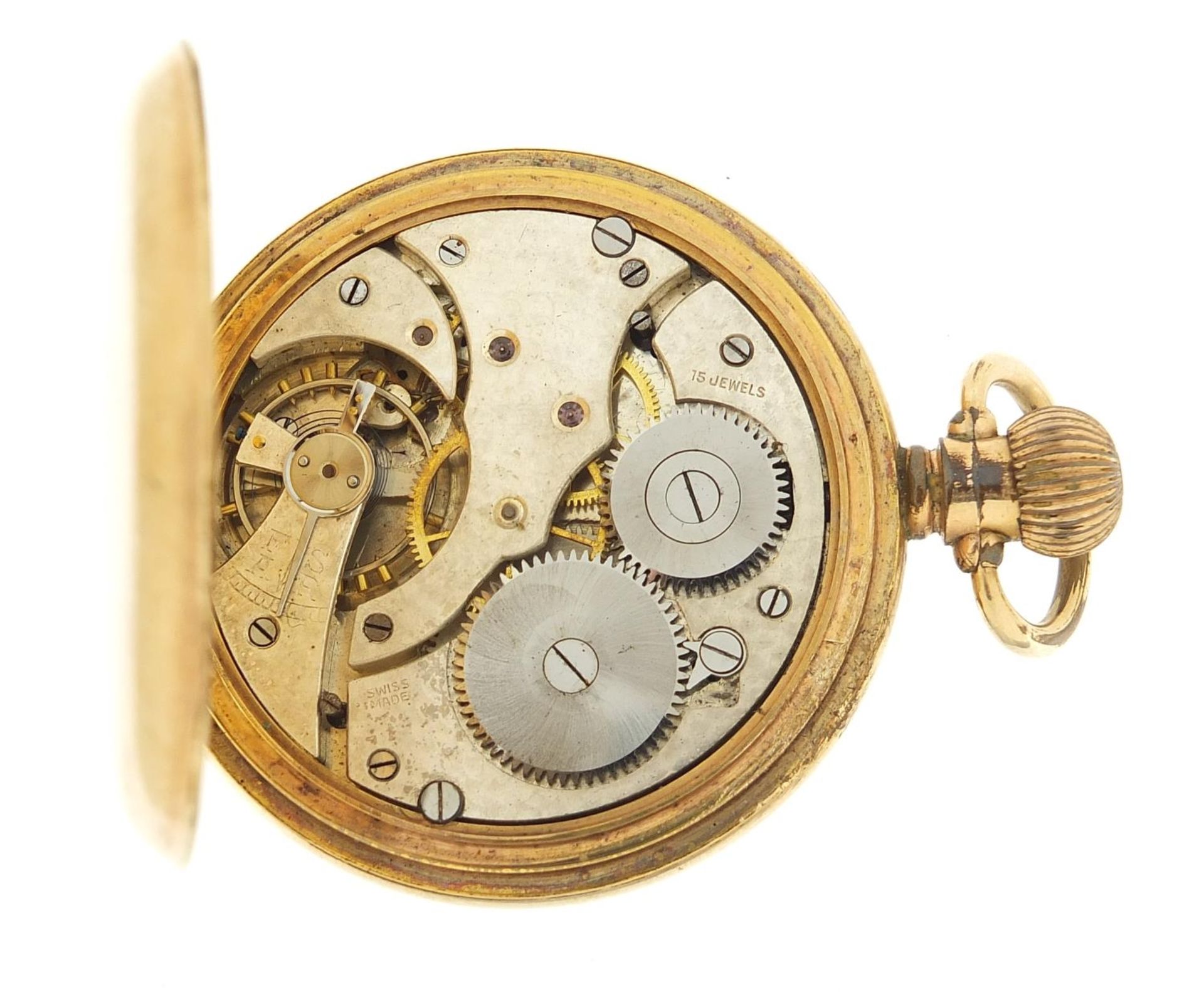 Gentlemen's gold plated half hunter pocket watch with subsidiary dial, 50mm in diameter - Bild 4 aus 9