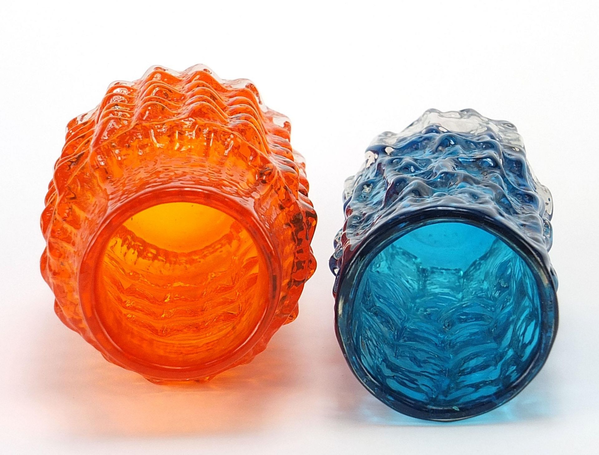 Geoffrey Baxter for Whitefriars, two glass vases including a pineapple example in tangerine, the - Image 3 of 4