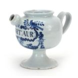 18th century Delft blue and white tin glazed drug jar with handle and spout, 18cm high