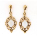 Pair of 9ct gold opal drop earrings, 2.4cm high, 1.4g