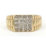 9ct gold diamond square cluster ring, size Y, 6.8g