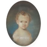 Head and shoulders portrait of a young girl, oval pastel, mounted and framed, 45cm x 35cm